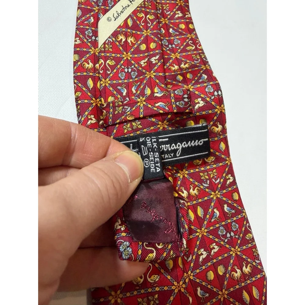 Salvatore Ferragamo Silk Tie Italy Red Animal Print Novelty Luxury Designer